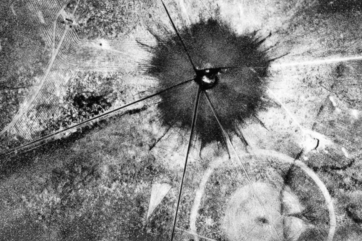 July 16, 1945, file photo, shows an aerial view after the first atomic explosion at Trinity Test Site, N.M.